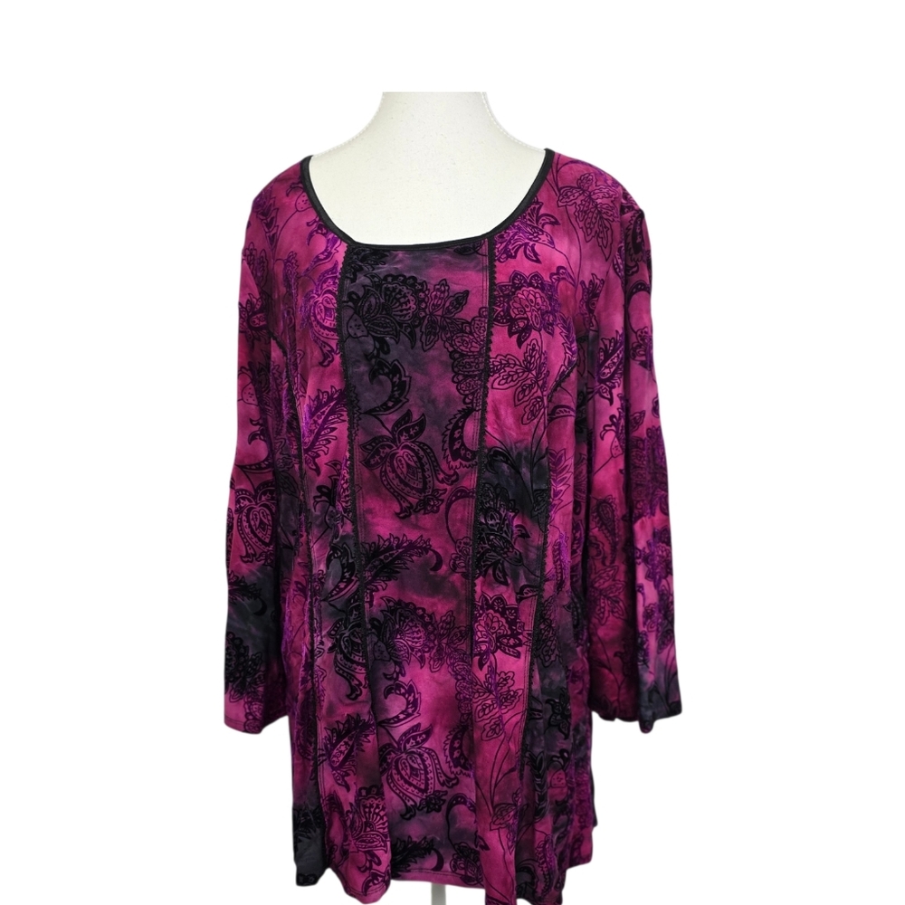 Sami & Jo Burnout Velvet Maroon Flare Sleeve Blouse Size 2X | Boho Gothic Top
